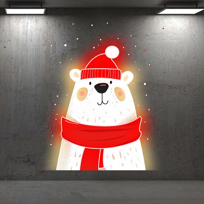Cute Festive Christmas Bear - wearing a red hat and scarf, perfect holiday decoration neon signs