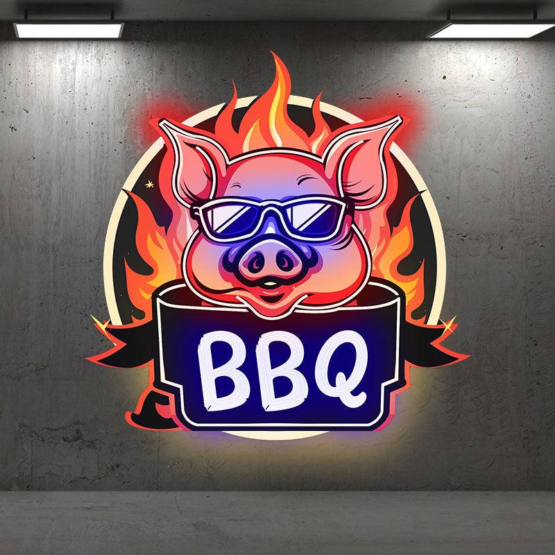 Wild Hog Barbecue Feast: neon signs A Tasty Time Under the Circular Lights