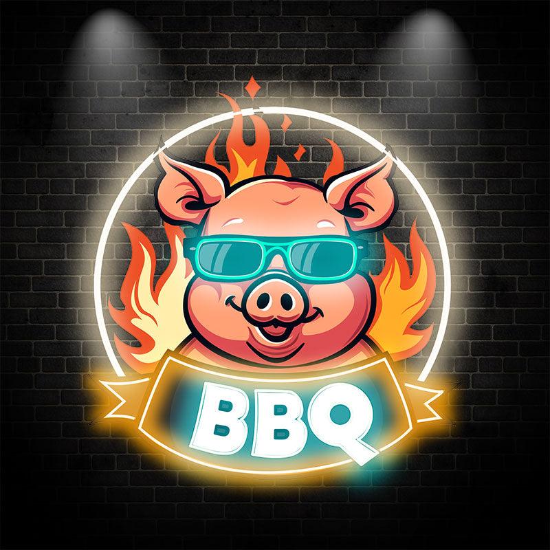 Wild Hog Barbecue Feast: neon signs A Tasty Time Under the Circular Lights，White Lights