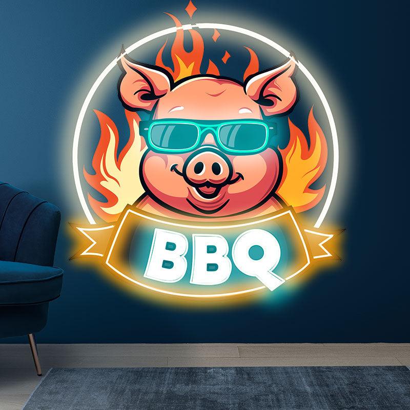 Wild Hog Barbecue Feast: neon signs A Tasty Time Under the Circular Lights，White Lights