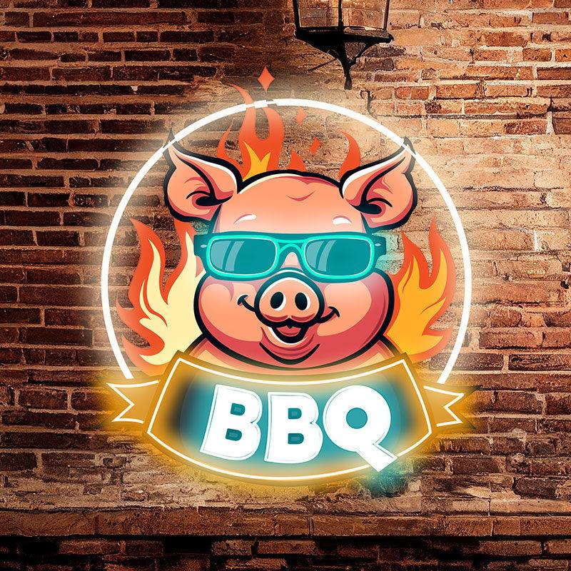 Wild Hog Barbecue Feast: neon signs A Tasty Time Under the Circular Lights，White Lights