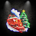Santa Claus Red Train LED Lights neon signs  - Filled with Christmas Gifts with Green Christmas Tree, Perfect Holiday Decoration