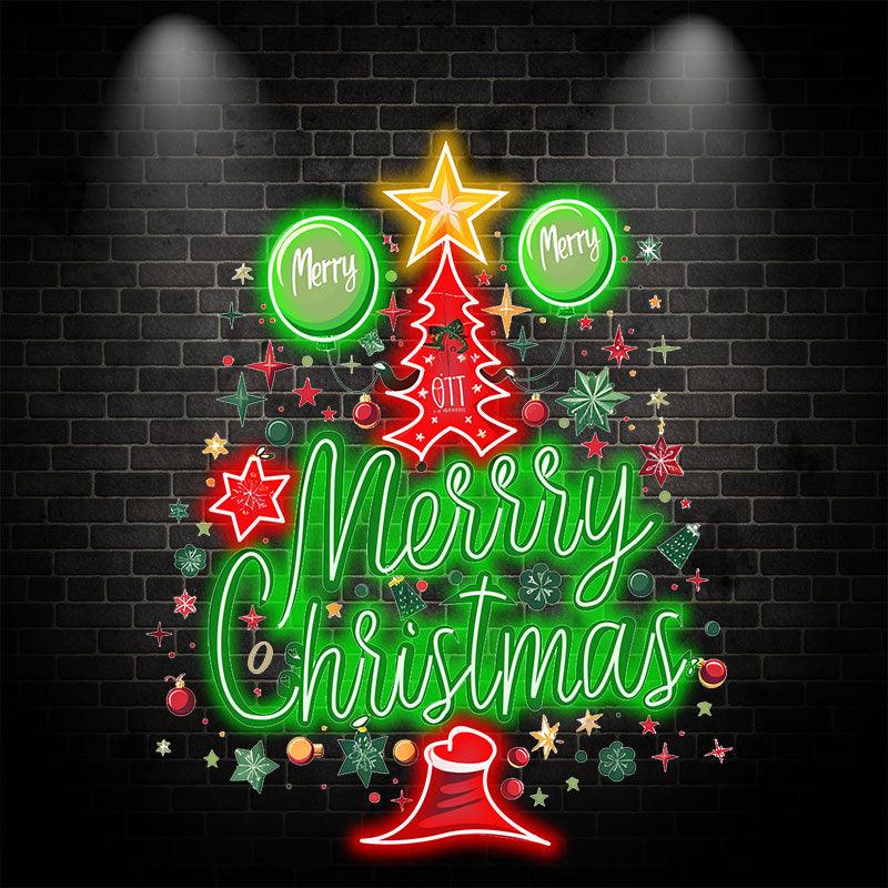 Happy Christmas Tree LED neon signs Lights - Letters with Hat Creative Colorful Design, Perfect Holiday Decoration