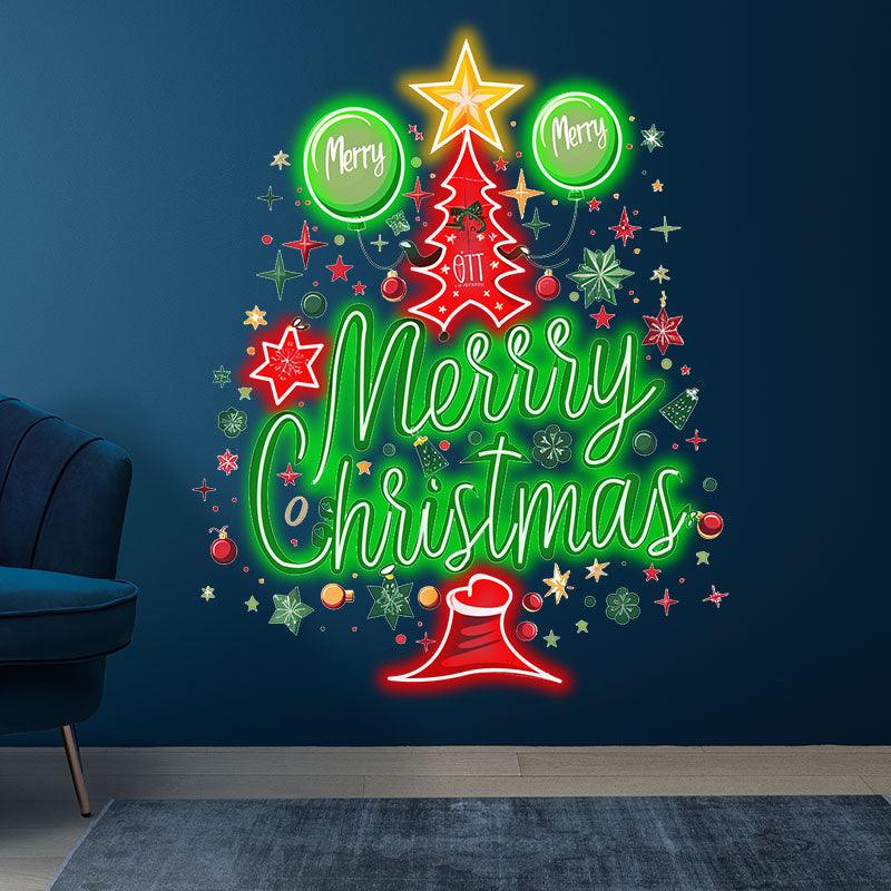 Happy Christmas Tree LED neon signs Lights - Letters with Hat Creative Colorful Design, Perfect Holiday Decoration