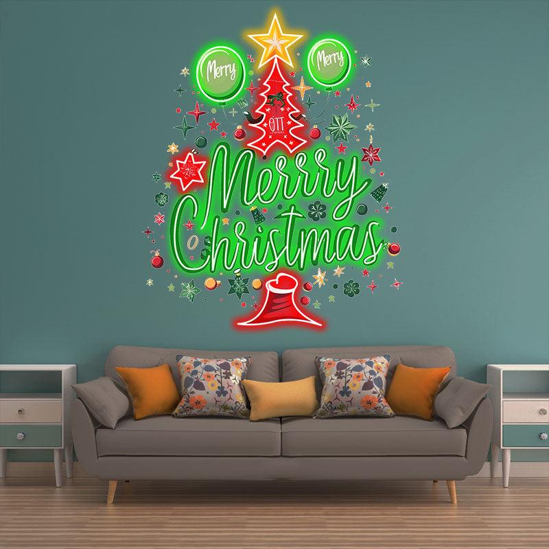Happy Christmas Tree LED neon signs Lights - Letters with Hat Creative Colorful Design, Perfect Holiday Decoration