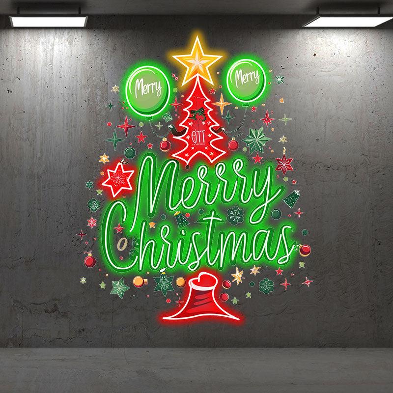 Happy Christmas Tree LED neon signs Lights - Letters with Hat Creative Colorful Design, Perfect Holiday Decoration