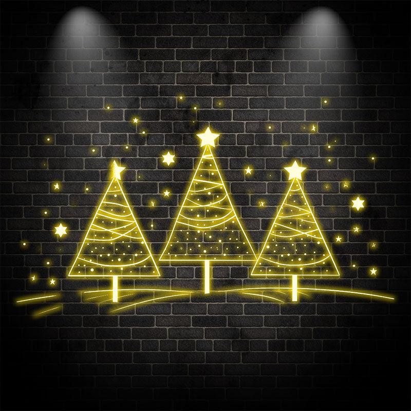 Three Golden Christmas Tree LED Light neon signs Decoration - Warm and happy holiday picture, convey good wishes