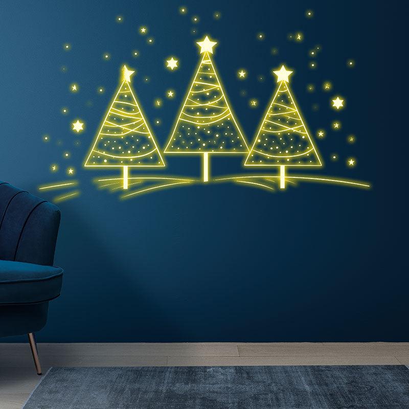 Three Golden Christmas Tree LED Light neon signs Decoration - Warm and happy holiday picture, convey good wishes