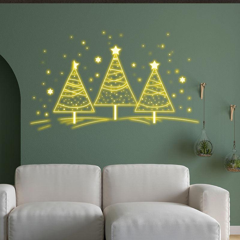 Three Golden Christmas Tree LED Light neon signs Decoration - Warm and happy holiday picture, convey good wishes