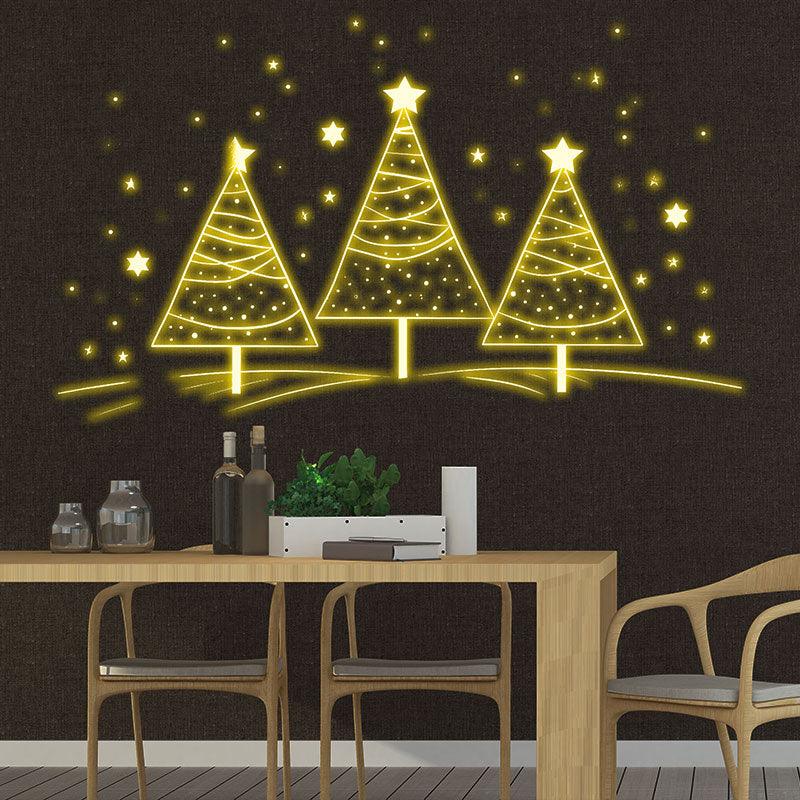 Three Golden Christmas Tree LED Light neon signs Decoration - Warm and happy holiday picture, convey good wishes