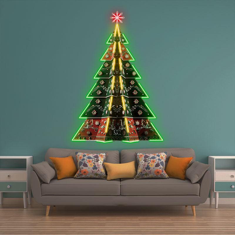 Luxurious Embroidered Colorful neon signs Floral Christmas Tree: Artistic Decoration for Blooming Holiday Spirit