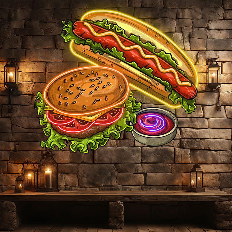 Creative Hot Dog Burger neon signs - A delicious combination of rich ham and fresh vegetables for double the flavor!