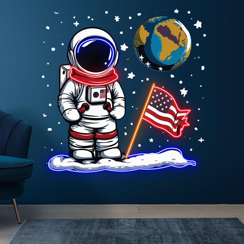 Astronaut Space Neon signs - LED Lighting with American Flag & Earth Creative Decorations