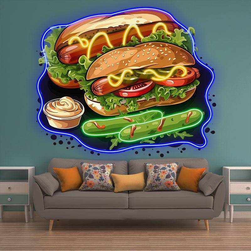 Tasty Burger Neon signs - Double Hot Dogs with Rich Vegetable Elements LED Light for Restaurant and Home Decoration