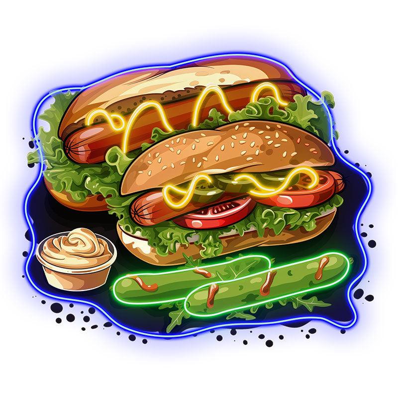 Tasty Burger Neon signs - Double Hot Dogs with Rich Vegetable Elements LED Light for Restaurant and Home Decoration