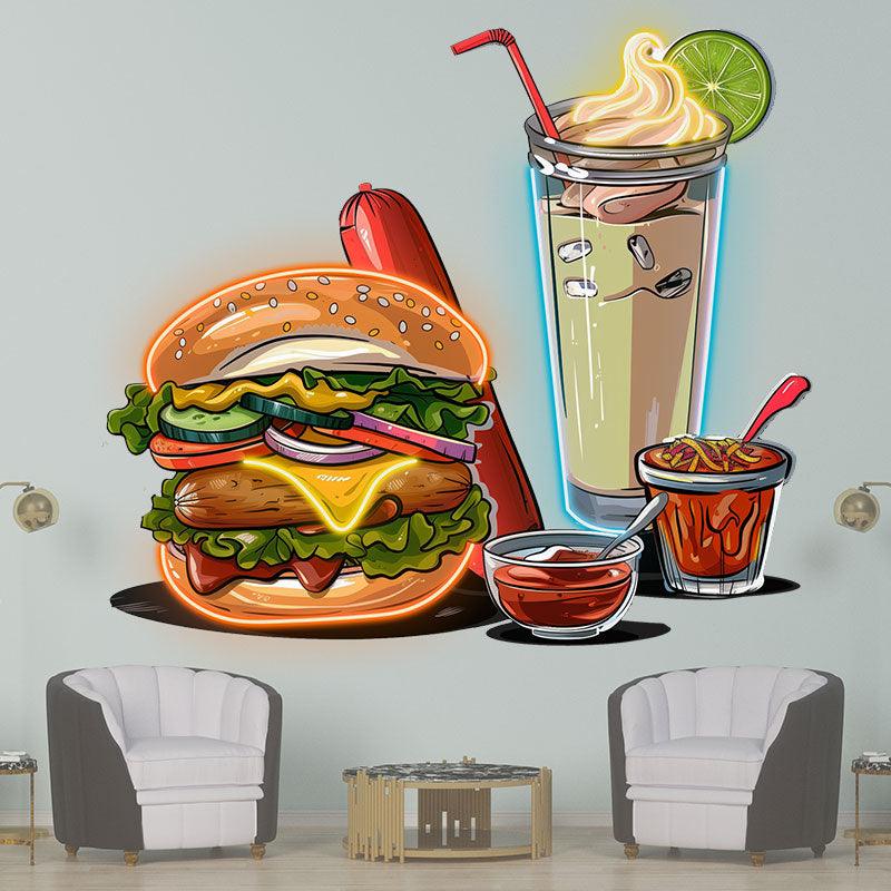 Creative Neon signs | Hamburger Holder Hot Dog, Ice Cream & Drink Shape LED Lights | Restaurant, Kitchen, Party Decoration