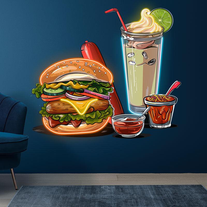 Creative Neon signs | Hamburger Holder Hot Dog, Ice Cream & Drink Shape LED Lights | Restaurant, Kitchen, Party Decoration
