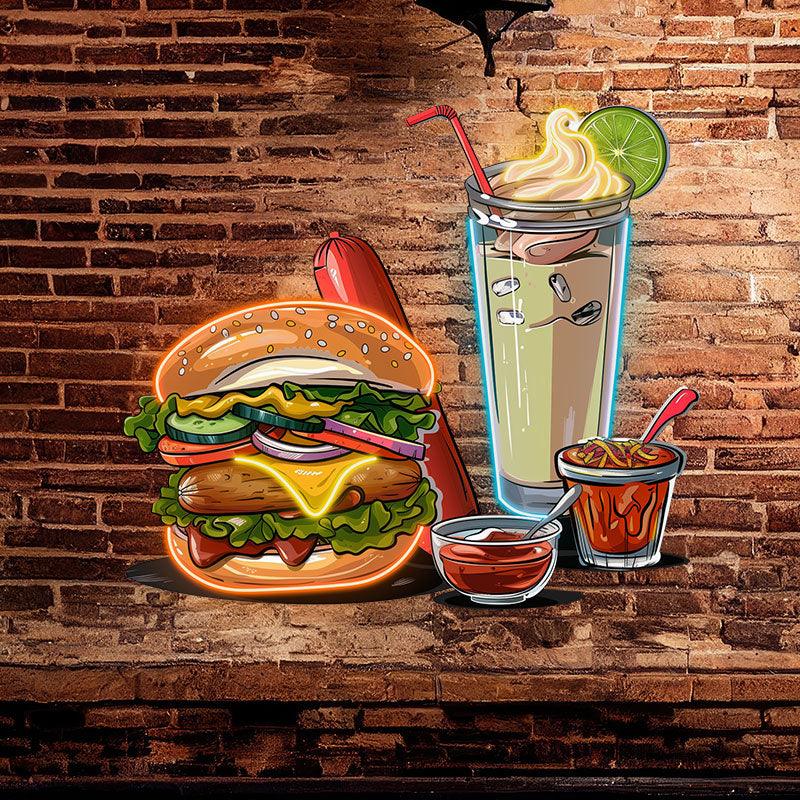 Creative Neon signs | Hamburger Holder Hot Dog, Ice Cream & Drink Shape LED Lights | Restaurant, Kitchen, Party Decoration