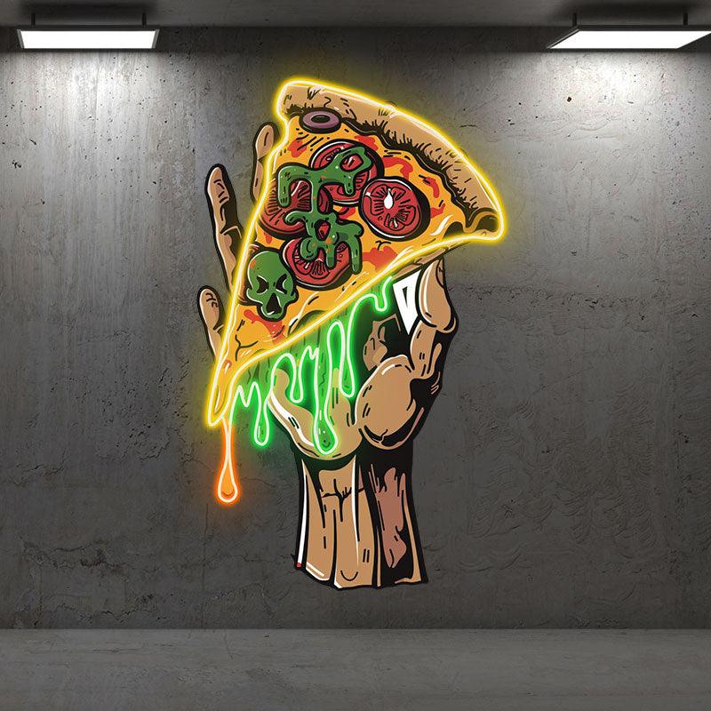 Delicious Pizza Neon signs | Large Hand-Held Pizza with Sauce and Vegetables | Perfect Decoration for Dining Room and Kitchen