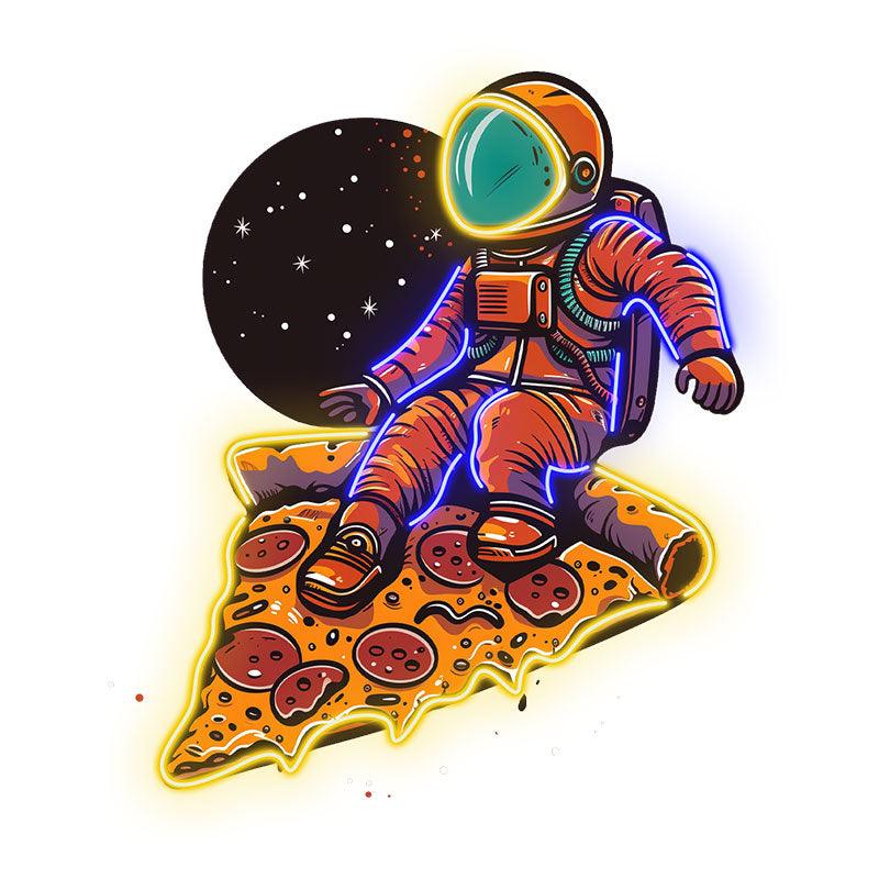 Space Pizza Party neon signs | Astronauts sitting on a big pizza | Creative Neon Decoration