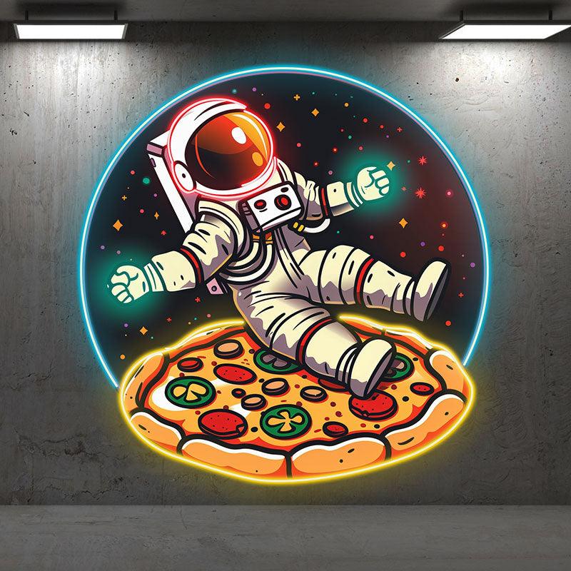 Delicious in Space |neon signs Astronaut lying on giant pizza surrounded by stars | Creative Neon Lights