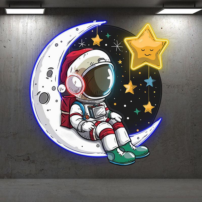 Christmas Eve on the Moon: Astronauts in festive space suits take a moment to watch the stars neon signs