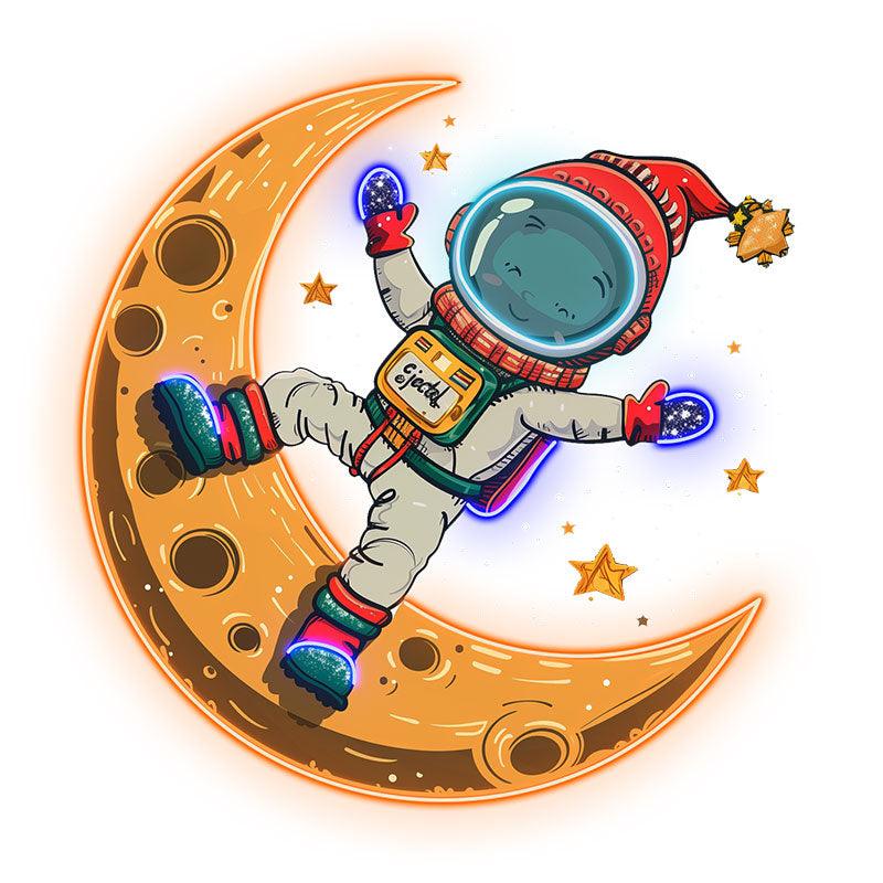 Merry Christmas Astronaut neon signs: A Holiday Miracle Swimming in Space on a Yellow Bent Moon