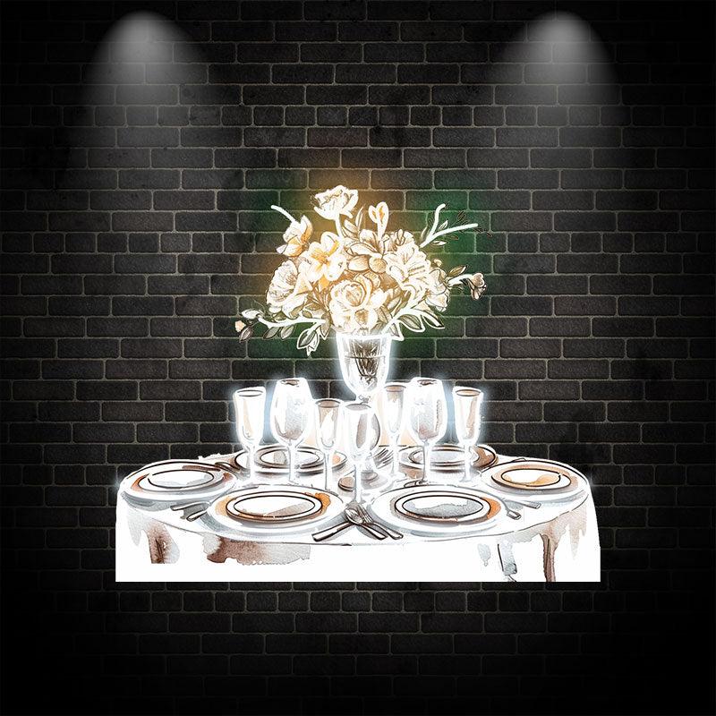 “Romantic Wedding White Table Neon signs Lights | Wine, Flowers & Plate Decorative Lights | Perfectly Create Wedding Atmosphere | LED Art Lighting”