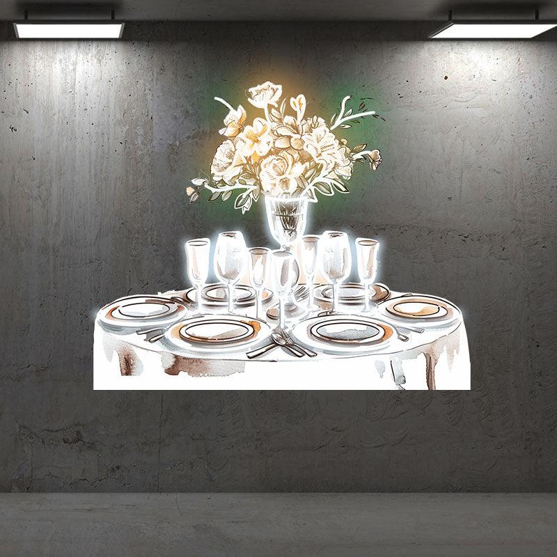 “Romantic Wedding White Table Neon signs Lights | Wine, Flowers & Plate Decorative Lights | Perfectly Create Wedding Atmosphere | LED Art Lighting”