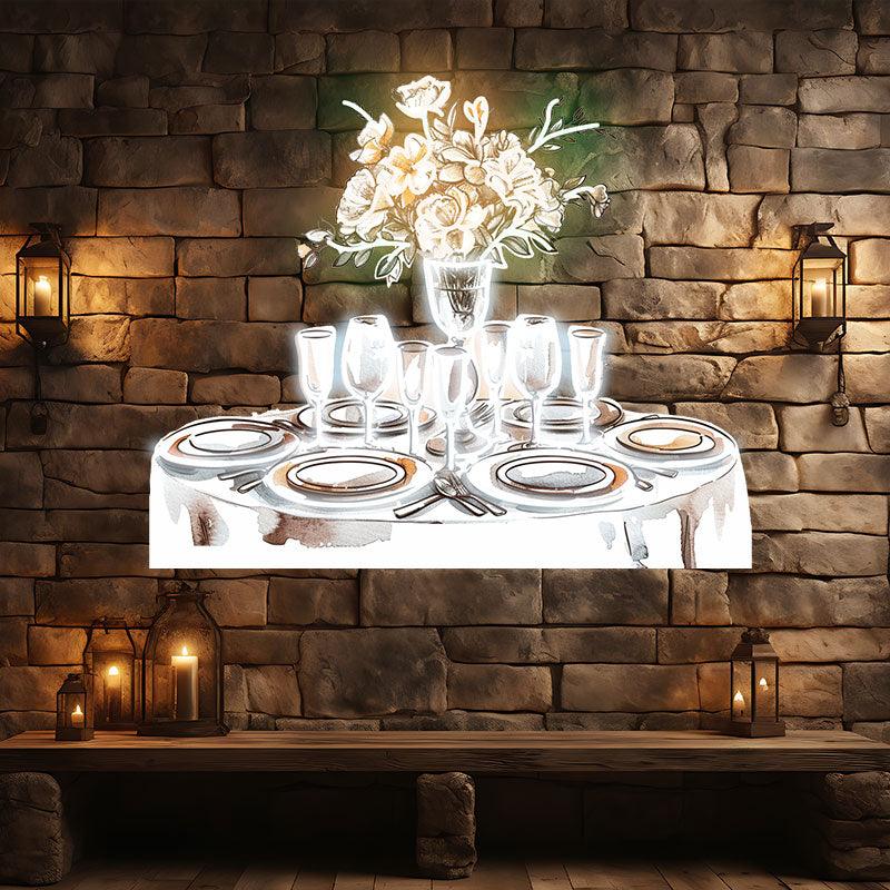 “Romantic Wedding White Table Neon signs Lights | Wine, Flowers & Plate Decorative Lights | Perfectly Create Wedding Atmosphere | LED Art Lighting”