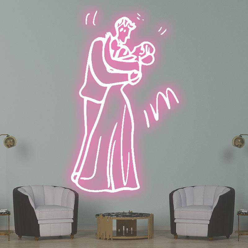 Romantic Pink Wedding Neon signs | Bride and Groom Sweet Embrace Light Theme | Love Eternal Moment