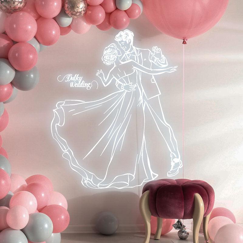 Pure White Wedding Neon signs| Bride and Groom Warm Embrace Light Theme | Dreamy White Wedding Atmosphere