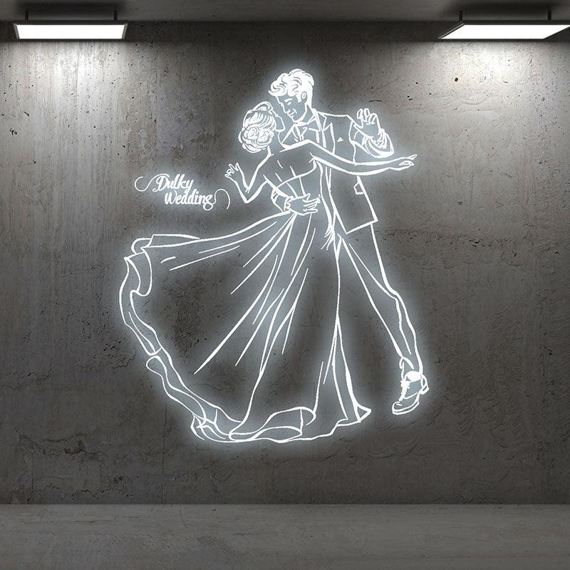 Pure White Wedding Neon signs| Bride and Groom Warm Embrace Light Theme | Dreamy White Wedding Atmosphere