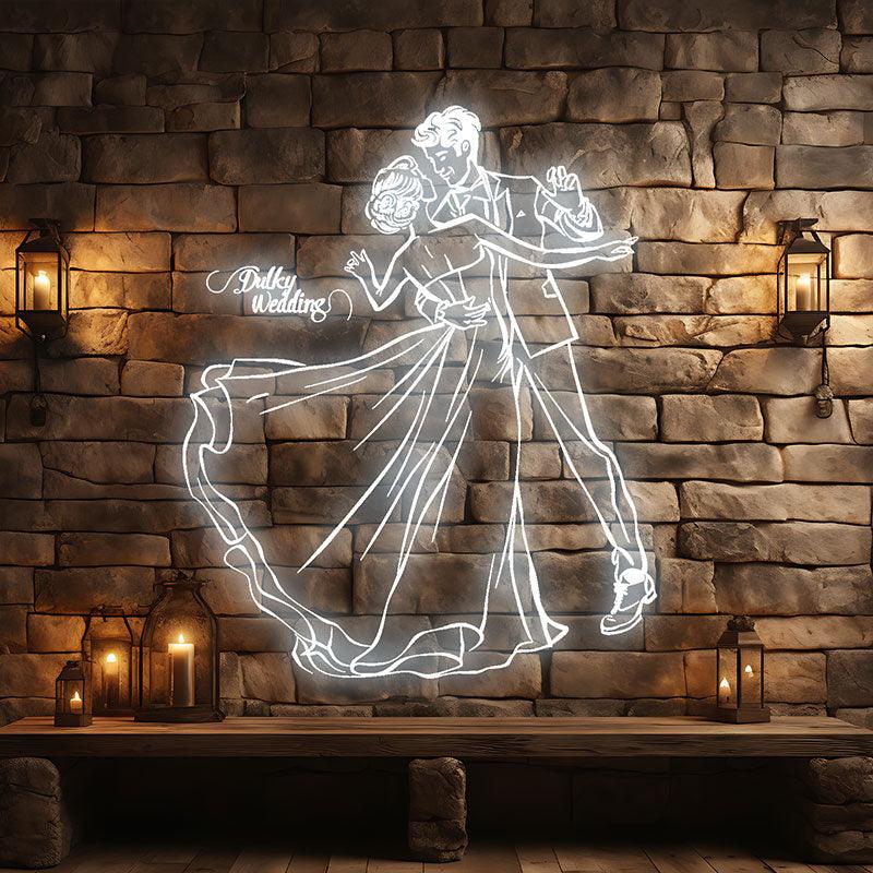 Pure White Wedding Neon signs| Bride and Groom Warm Embrace Light Theme | Dreamy White Wedding Atmosphere