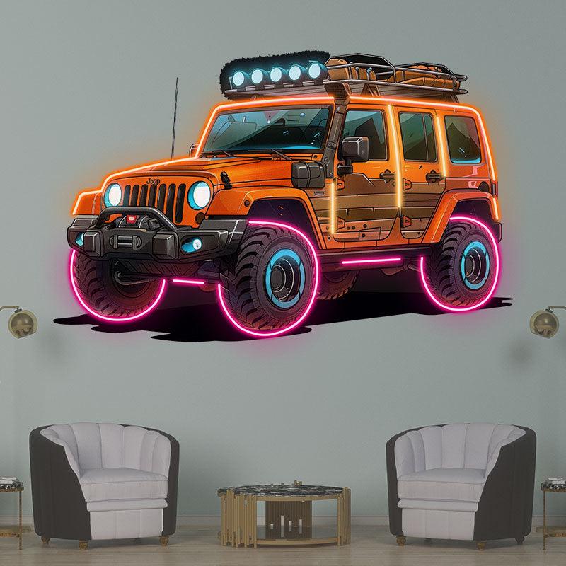 Orange Jeep Neon signs Lights | Creative LED Decorative Lights | Unique Car Ambient Lights | For Home, Party and Car Decoration