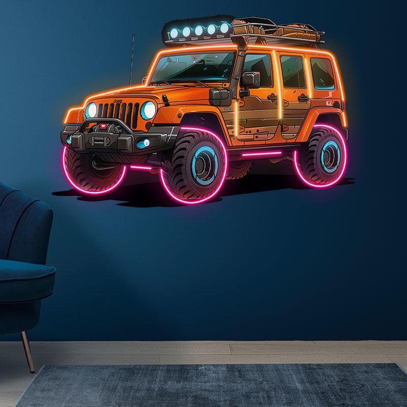 Orange Jeep Neon signs Lights | Creative LED Decorative Lights | Unique Car Ambient Lights | For Home, Party and Car Decoration