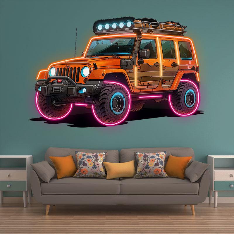 Orange Jeep Neon signs Lights | Creative LED Decorative Lights | Unique Car Ambient Lights | For Home, Party and Car Decoration