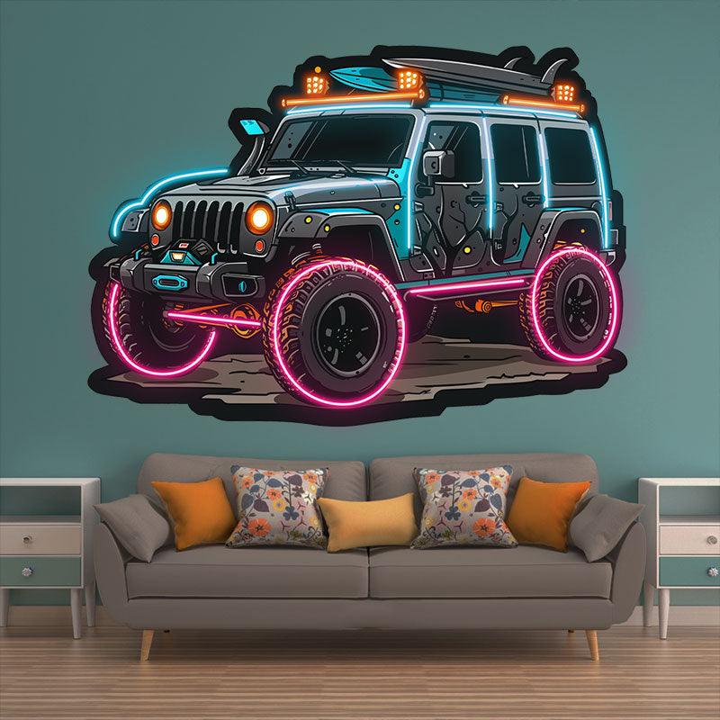 Blue Jeep Neon signs Lights | Creative LED Decorative Lights | Unique Car Ambient Lights | For Home, Party and Car Decoration