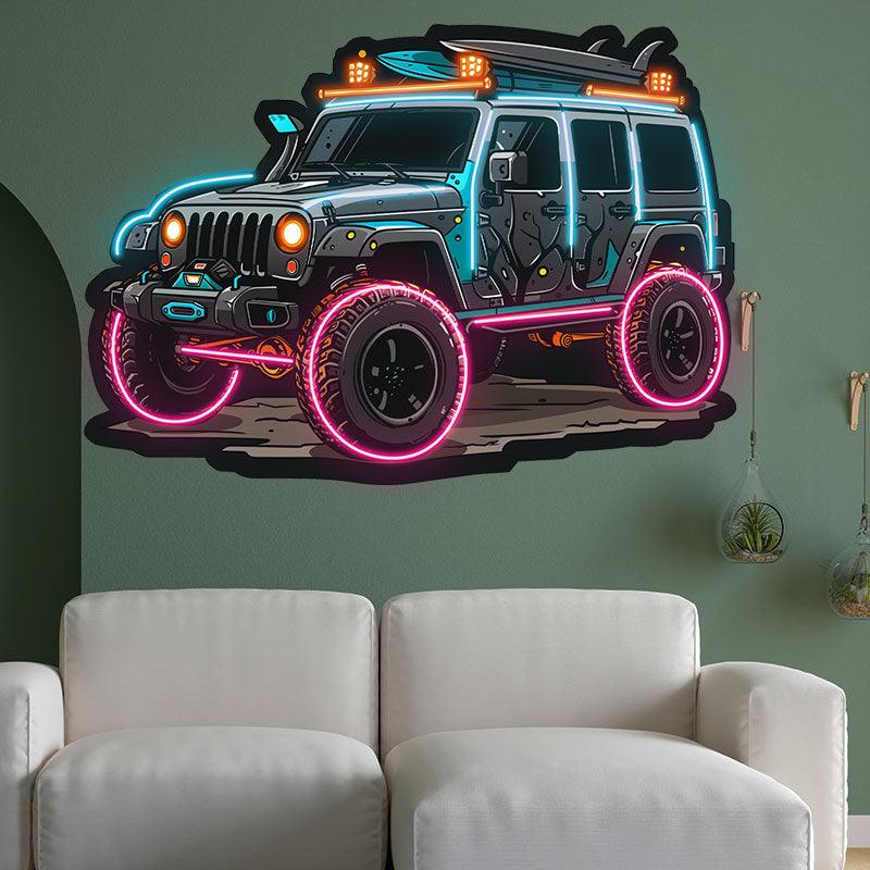 Blue Jeep Neon signs Lights | Creative LED Decorative Lights | Unique Car Ambient Lights | For Home, Party and Car Decoration