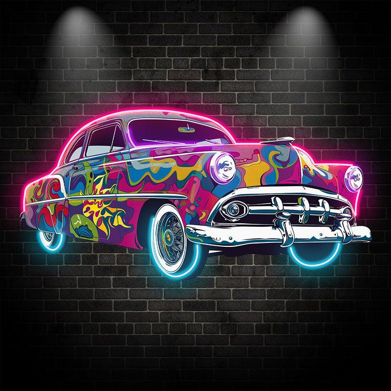 Classic Old Famous Cars Colorful Airbrush | Unique Art Deco | Vintage Slam Car Style | Perfect for Home, Office and Garage neon signs