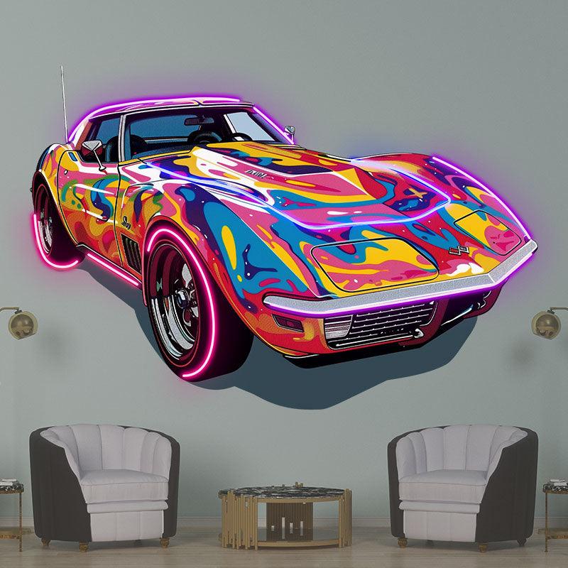 Cool Colorful Airbrush Coupe Supercar | Modern Art Style | Trend Setting Car Decoration | Perfect for Home, Office and Garage neon signs