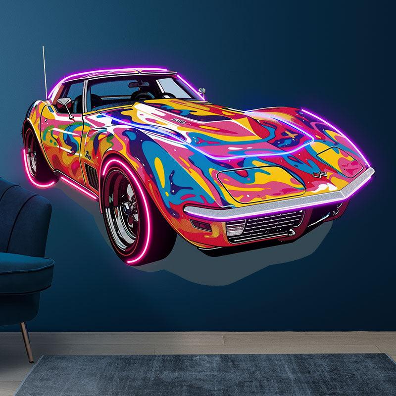 Cool Colorful Airbrush Coupe Supercar | Modern Art Style | Trend Setting Car Decoration | Perfect for Home, Office and Garage neon signs