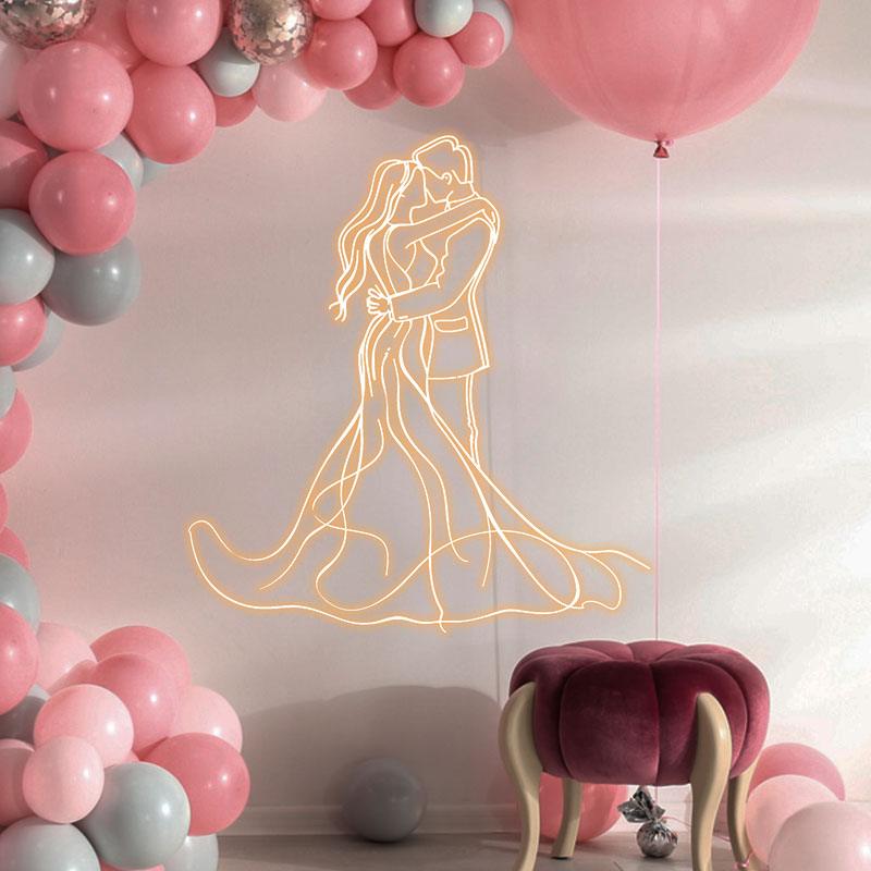 Romantic Bride and Groom Hugging Neon signs | LED Wedding Decoration Lights | Perfect Ambiance Lights for Wedding Ceremony | For Home & Wedding Venues