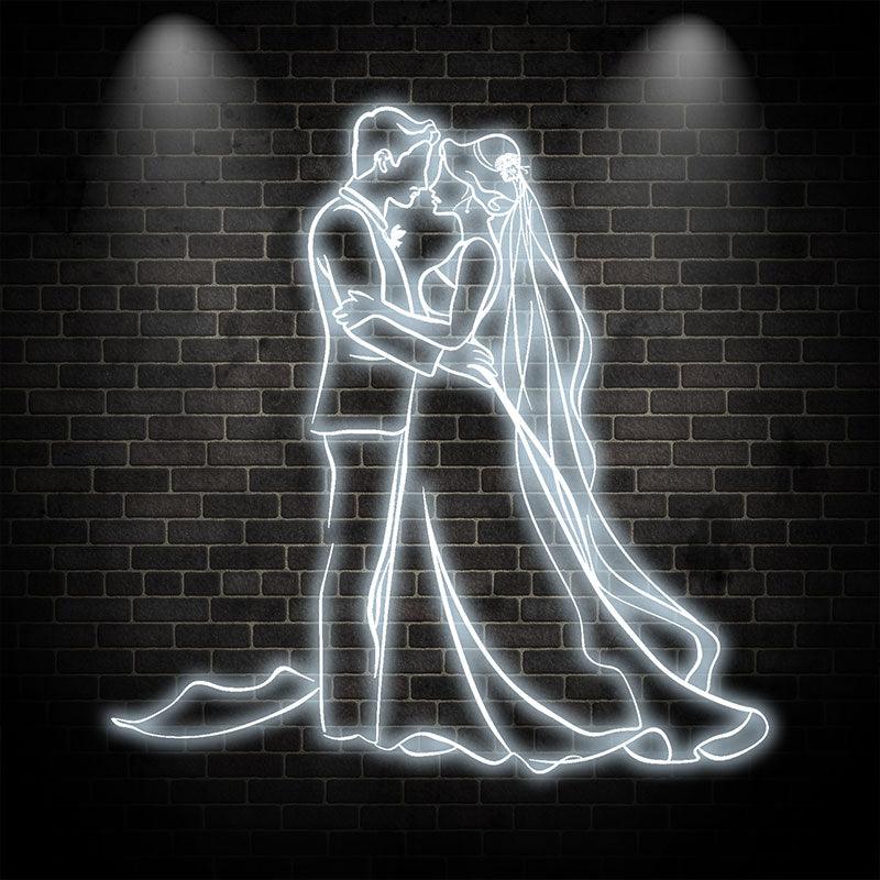 Romantic Blue Bride & Groom Hugging Neon signs  | LED Wedding Decoration Lights | Wedding Ceremony Mood Lights | For Home & Wedding Venues