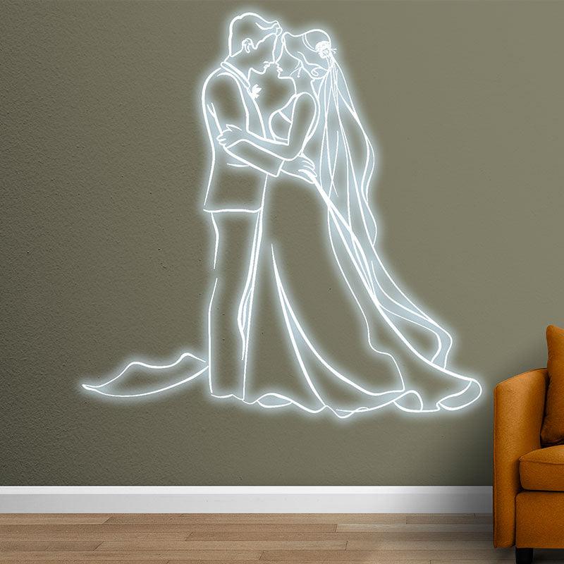 Romantic Blue Bride & Groom Hugging Neon signs  | LED Wedding Decoration Lights | Wedding Ceremony Mood Lights | For Home & Wedding Venues