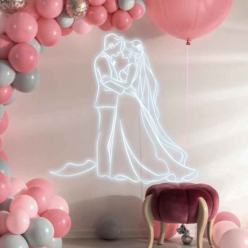 Romantic Blue Bride & Groom Hugging Neon signs  | LED Wedding Decoration Lights | Wedding Ceremony Mood Lights | For Home & Wedding Venues