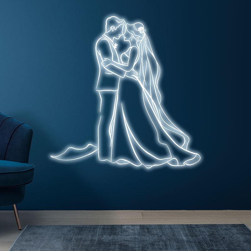 Romantic Blue Bride & Groom Hugging Neon signs  | LED Wedding Decoration Lights | Wedding Ceremony Mood Lights | For Home & Wedding Venues