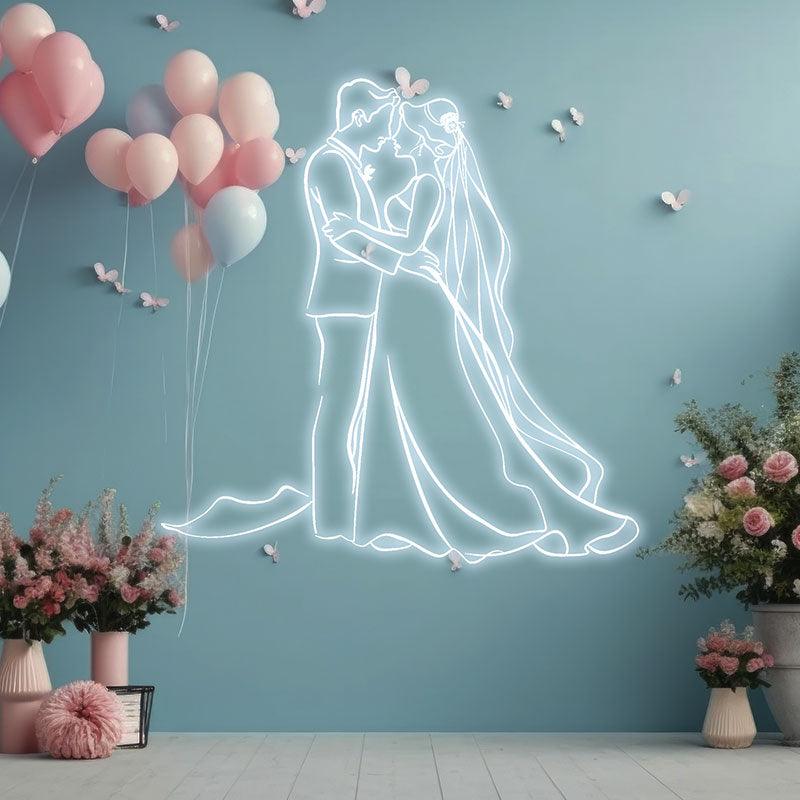 Romantic Blue Bride & Groom Hugging Neon signs  | LED Wedding Decoration Lights | Wedding Ceremony Mood Lights | For Home & Wedding Venues