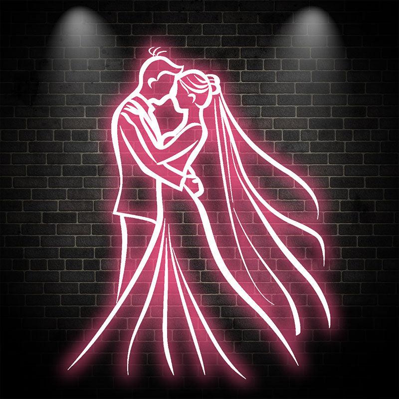 Romantic Pink Bride and Groom Hugging Neon signs | LED Wedding Decoration Lights | Wedding Ceremony Mood Lights | Perfect for capturing moments of love
