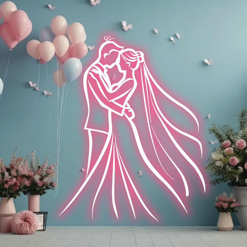 Romantic Pink Bride and Groom Hugging Neon signs | LED Wedding Decoration Lights | Wedding Ceremony Mood Lights | Perfect for capturing moments of love